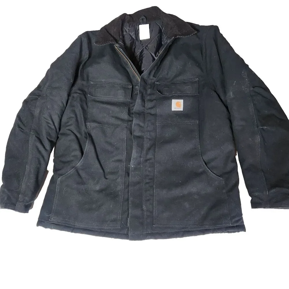 Carhartt Jacket Mens 46 Regular Black Quilted Workwear Canvas Insulated 14806